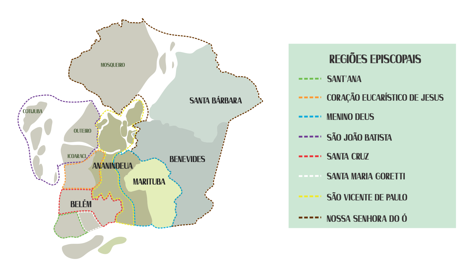Mapa das Regiões Episcopais - com legenda